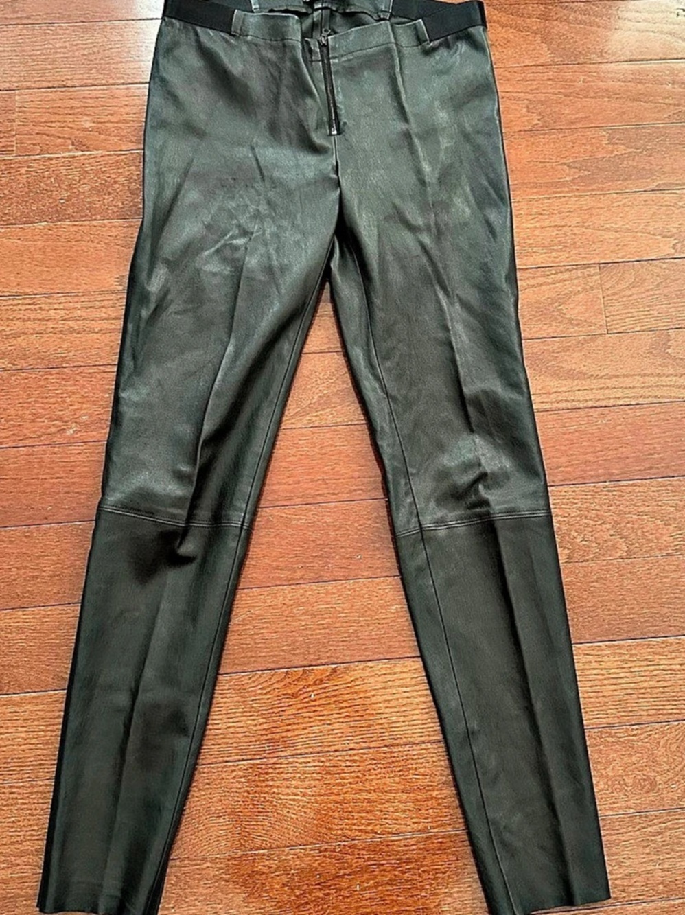 alice + olivia Front Zip Lamb Leather Leggings Black